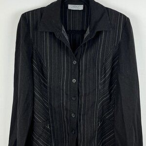 Urbano Blazer Jacket Size 9 Gray Striped Single Breasted Unlined Padded Shoulder